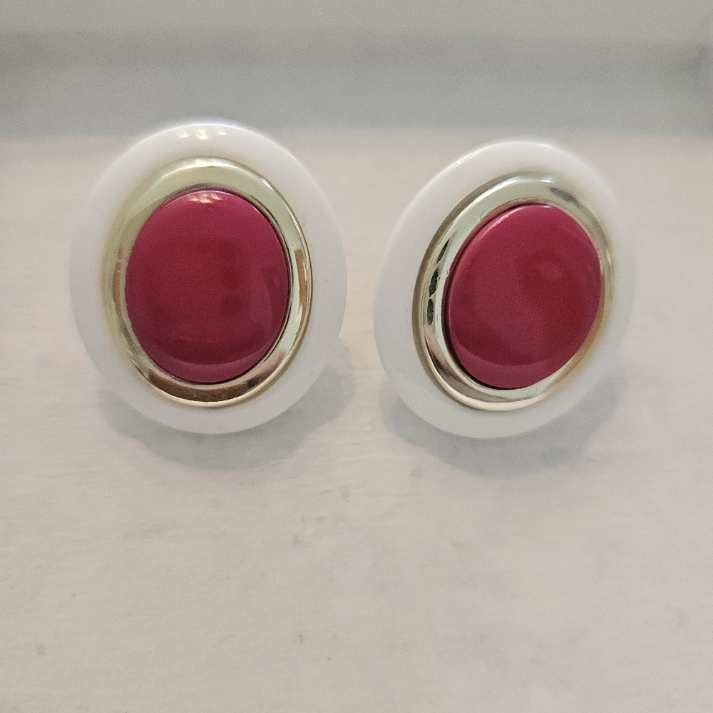 Vintage Dark Pink and Gold Earrings